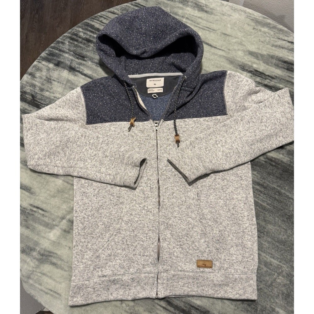 Quiksilver Keller Hood Hoodie Mens Medium Navy Gray Fleece Pullover Sweatshirt